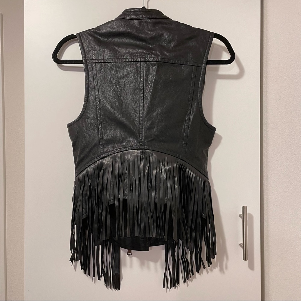 NWT Sisley The Rock Club Faux Leather Fringe Moto Vest Size XS - Picture 6 of 9